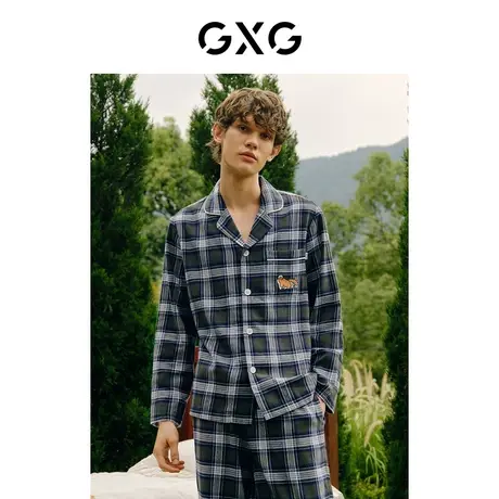 GXG睡衣男士春秋薄款长袖开衫梭织磨毛棉质可外穿家居服套装青年图片