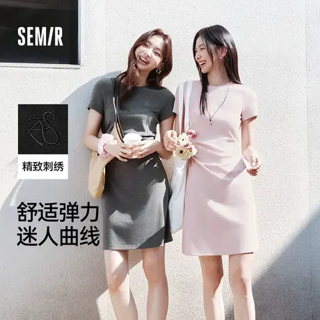 森马连衣裙女收腰T恤裙小心机夏季2025新款绣花圆领短裙简约休闲图片