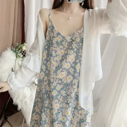 哺乳连衣裙中长款碎花时尚吊带裙夏季雪纺衫两件套套装外出喂奶衣图片