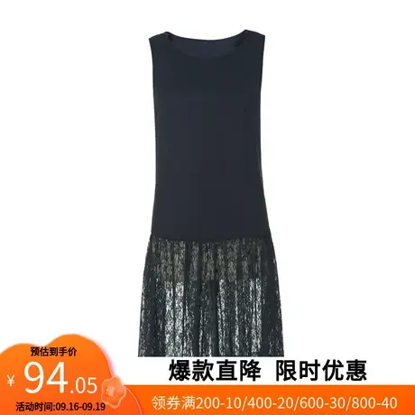 【艾格】2023春季新款简约无袖性感蕾丝拼接休闲中长款连衣裙女图片