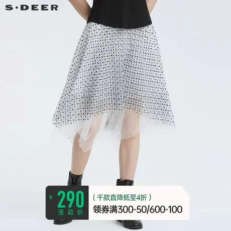 sdeer圣迪奥夏装女装a字半身裙女绣花网纱不规则长裙S222D1105图片