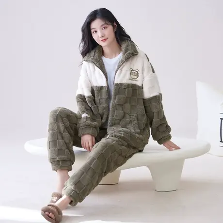 睡衣女2023新款冬季珊瑚绒加绒加厚家居服冬款女士秋冬套装法兰绒商品大图