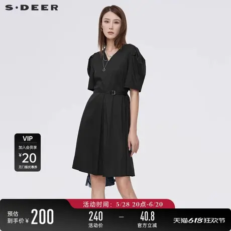 sdeer圣迪奥泡泡袖法式连衣裙女夏装高级感收腰绣花长裙S22281220图片