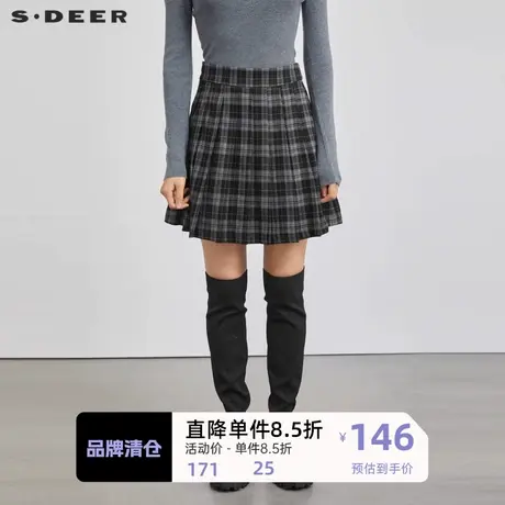 sdeer圣迪奥女装学院风格纹A字百褶短裙S223Z1325图片