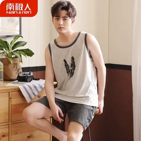男士睡衣男款夏款2023年新款纯棉背心短裤男生夏天羽毛家居服夏季商品大图