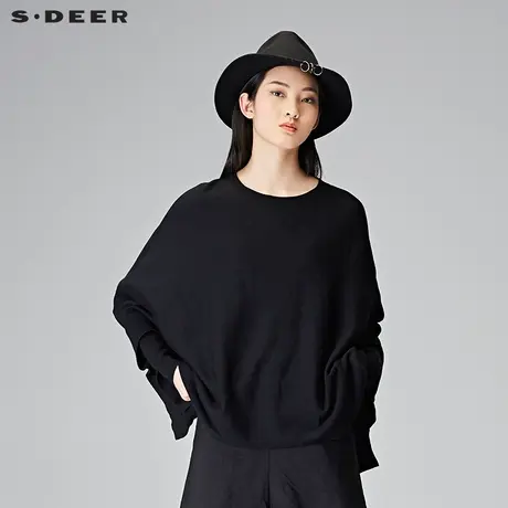 sdeer圣迪奥2019春装气质圆领套头不规则底摆长袖针织衫S18183504图片