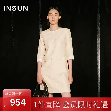 [小香风系列]恩裳COVER2023秋季新款简洁高级H型金属珍珠扣连衣裙图片