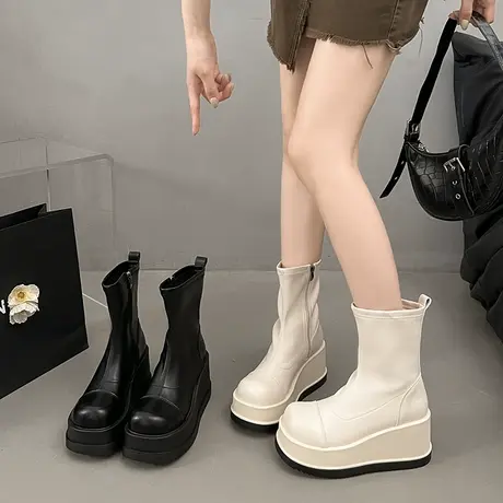 法式厚底马丁靴女2025新款秋季小个子增高短筒靴显瘦百搭时尚靴子图片