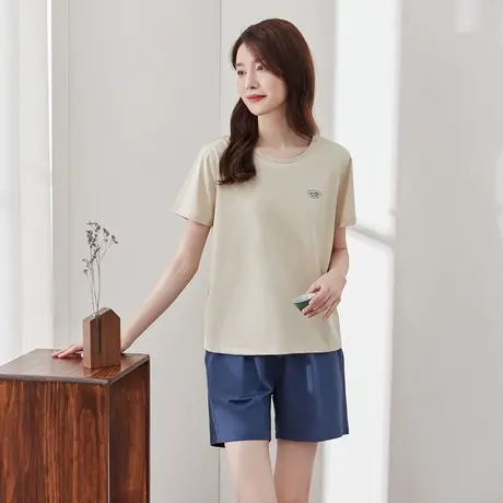 【凉感】顶瓜瓜纯棉短袖睡衣女夏款纯色情侣套头家居服套装男薄款商品大图