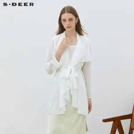 sdeer圣迪奥2023夏装女装休闲开衫收腰雪纺中长款空调衫S23261801图片