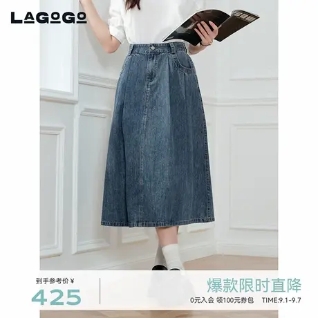 LAGOGO复古牛仔半身裙女拉谷谷2025年秋季新款柔软裙子OCBB337B81图片