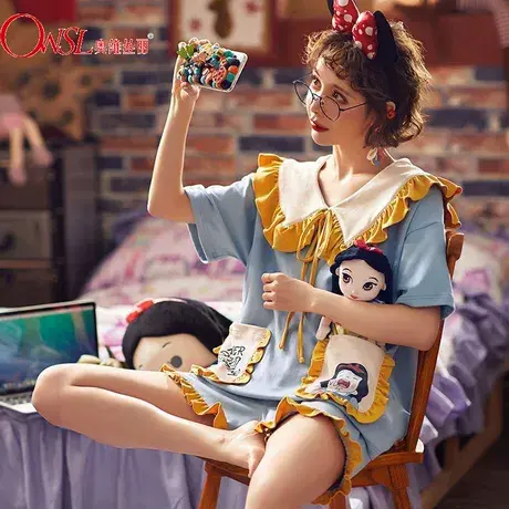 睡衣女夏天短袖短裤套装甜美可爱公主风高颜值家居服图片