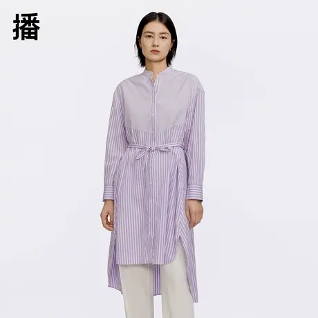 【清仓】播春季新品商场同款粗细条纹拼接前短后长错层连衣裙BDQ1图片