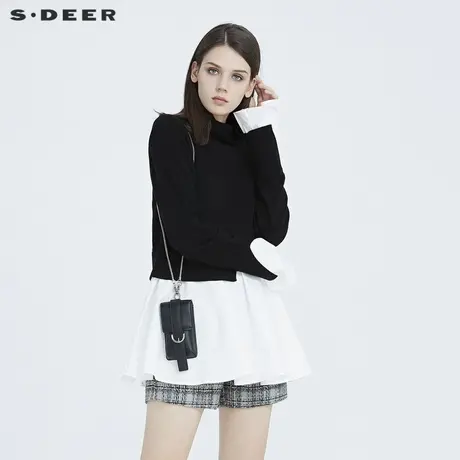 sdeer圣迪奥时尚高领拼接假两件长袖针织衫S20483540商品大图