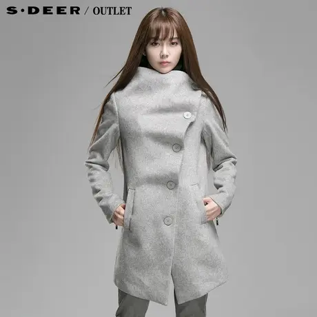 【99延续】sdeer圣迪奥秋冬装女斜襟一字领羊毛呢大外套衣4781848图片