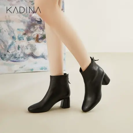 卡迪娜秋冬欧美方头高跟粗跟短靴女时装靴短靴子KLA01536图片