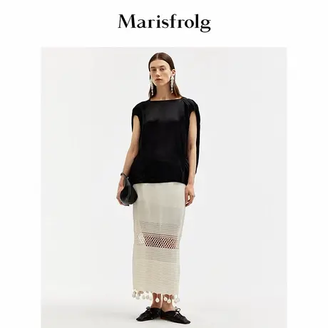 Marisfrolg玛丝菲尔米白色针织镂空流苏半裙图片
