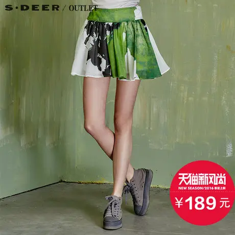 s.deer【新品】圣迪奥专柜正品艺文绿意抽象印染短裙图片