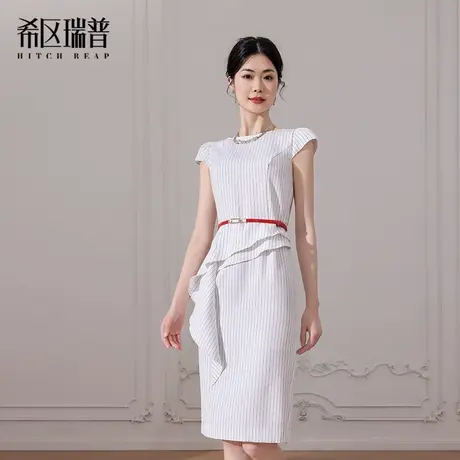希区瑞普高端复古时尚条纹OL连衣裙女夏季新款气质显瘦收腰a字裙图片