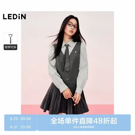 【商场同款】乐町学院风拼接连衣裙25春新款OL风长袖裙C2FAF1104图片