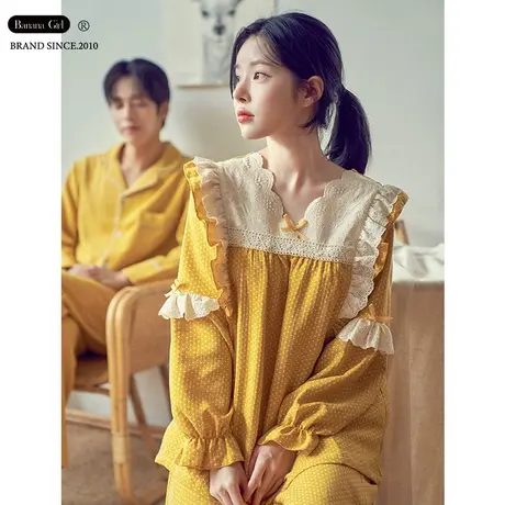 Bananagirl情侣睡衣秋季新款女套甜美长袖少女情侣宽松家居服抗菌图片