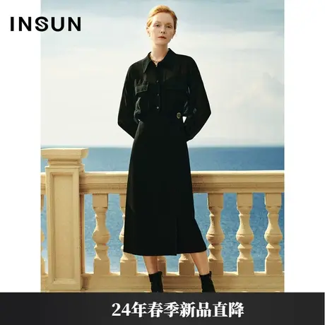 INSUN恩裳线上专选2024春款假两件拼接一片式醋酸连衣裙图片