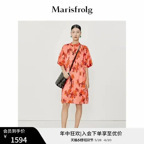 【商场同款】玛丝菲尔春季新款红色泡泡袖连衣裙闺蜜聚会减龄图片