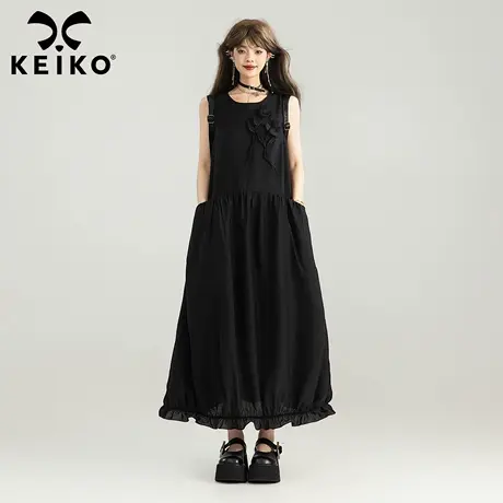 KEIKO 简约黑色花苞无袖连衣裙25夏日松弛感立体花饰轻薄背心长裙图片