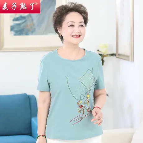 妈妈夏装休闲全棉T恤50岁短袖小衫上衣春夏新款中老年人女装太太图片
