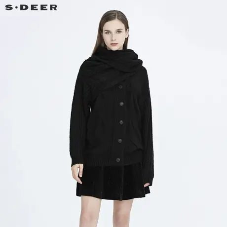 sdeer圣迪奥新品女装复古V领拼接针织开衫毛衣S20483515图片