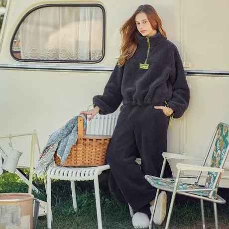 Bananagirl珊瑚绒睡衣冬季女加厚加绒卫衣秋冬可外穿家居服长袖套图片
