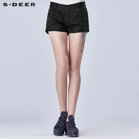 sdeer圣迪奥女夏装自然卷边休闲牛仔短裤S16280937图片