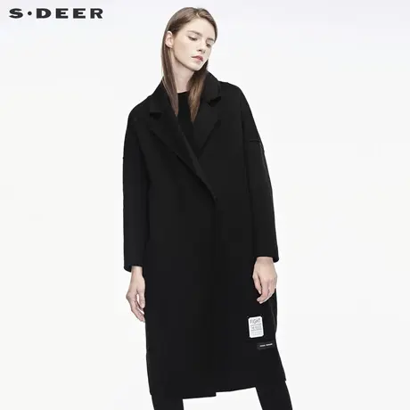 sdeer圣迪奥秋冬刺绣字母落肩宽松中长双面呢大衣女S18481888图片