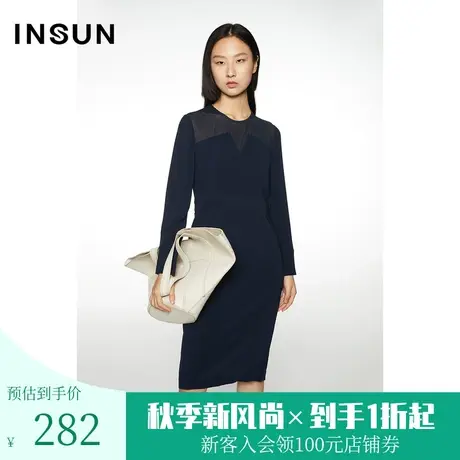 恩裳春季蕾丝拼接收腰长袖时尚简约修身通勤OL连衣裙图片