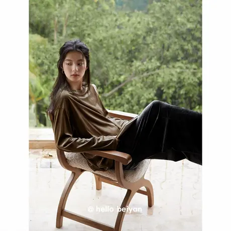 贝妍新款睡衣女秋冬季长袖金丝绒家居服慵懒高级感可外穿纯色套装图片
