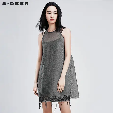 sdeer圣迪奥女装简约的网眼A廓两件套连衣裙S16281264图片