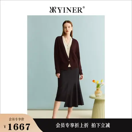 YINER音儿秋季女装法式优雅羊毛垂顺肌理法式不规则半身裙图片