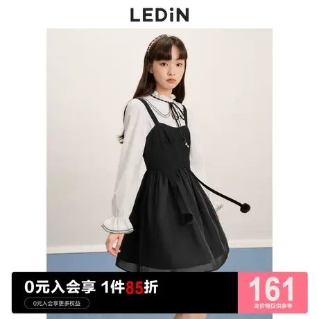 乐町纯欲收腰吊带裙休闲秋冬新款女装轻纱异质拼接早秋甜酷小黑裙图片