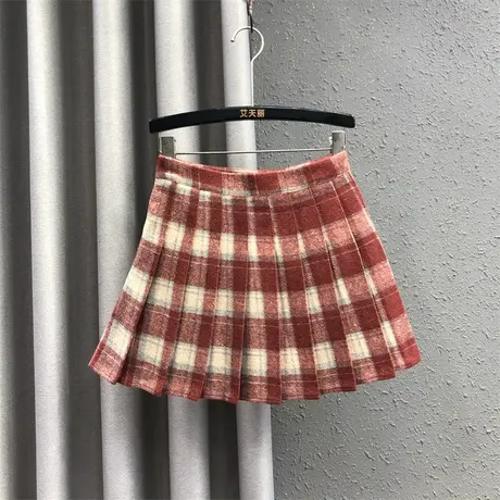 欧货辣妹a字裙女秋季新款时尚格纹设计感高腰百搭防走光百褶短裙图片
