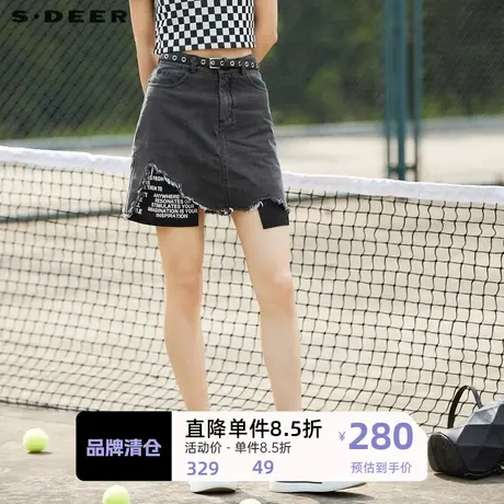sdeer圣迪奥女装个性毛边字母印花牛仔短裙S222Z1302图片