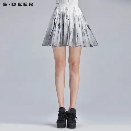 sdeer圣迪奥女装写意水墨印花半身短裙S16281332图片