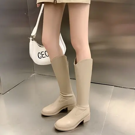不过膝长靴女2022年秋冬新款小个子骑士粗跟高筒靴百搭长筒瘦瘦靴商品大图