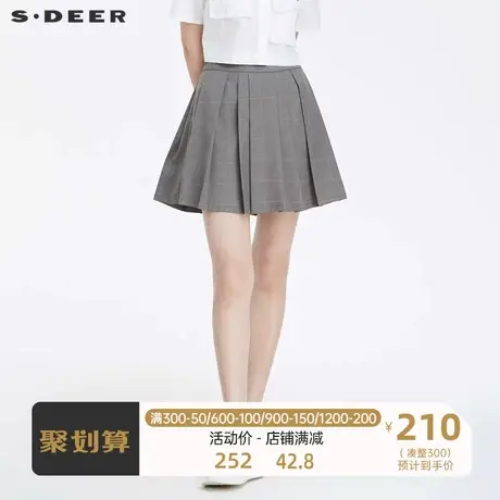 sdeer圣迪奥女装学院风撞色格纹百褶裙A字短裙S22281307图片