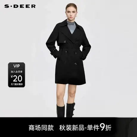 【商场同款】sdeer圣迪奥女时尚翻领收腰绣花长款风衣S25381801图片