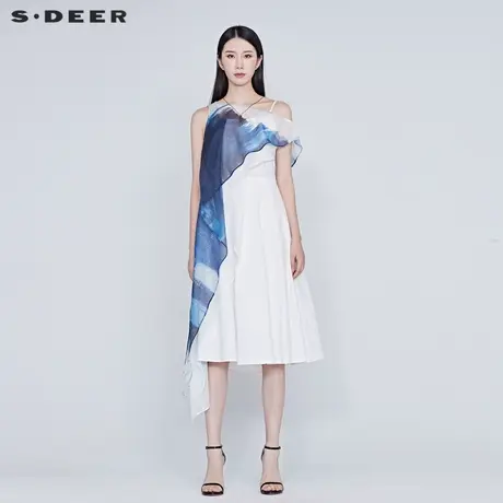 sdeer圣迪奥夏季露肩水墨晕染国风气质优雅女神连衣裙女S20281249图片