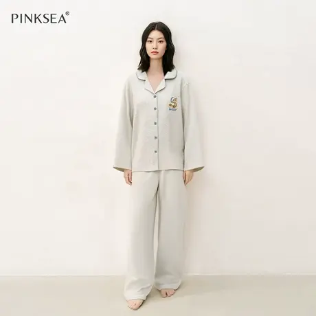 睡衣女长袖带胸垫纯棉秋季家居服2025新款防凸点可外穿春秋套装图片