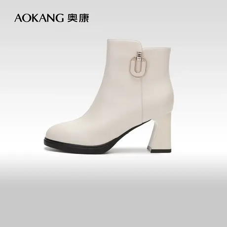 【门店发货】奥康女鞋 冬季新款加绒保暖粗高跟舒适增高显瘦日常图片