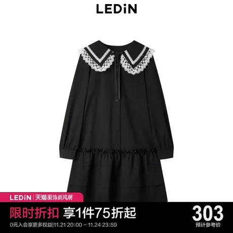 乐町甜美翻领宽松长袖连衣裙2023秋季新款C2FAD1101图片