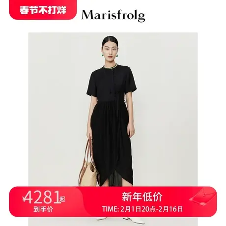 【新能量黑裙】玛丝菲尔夏季新款系带式不规则黑色连衣裙图片