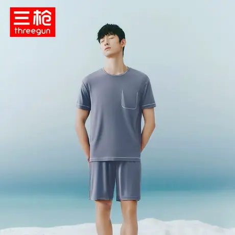 三枪家居服男2024轻风木代尔圆领短袖短裤莫代尔轻薄透气睡衣睡裤商品大图
